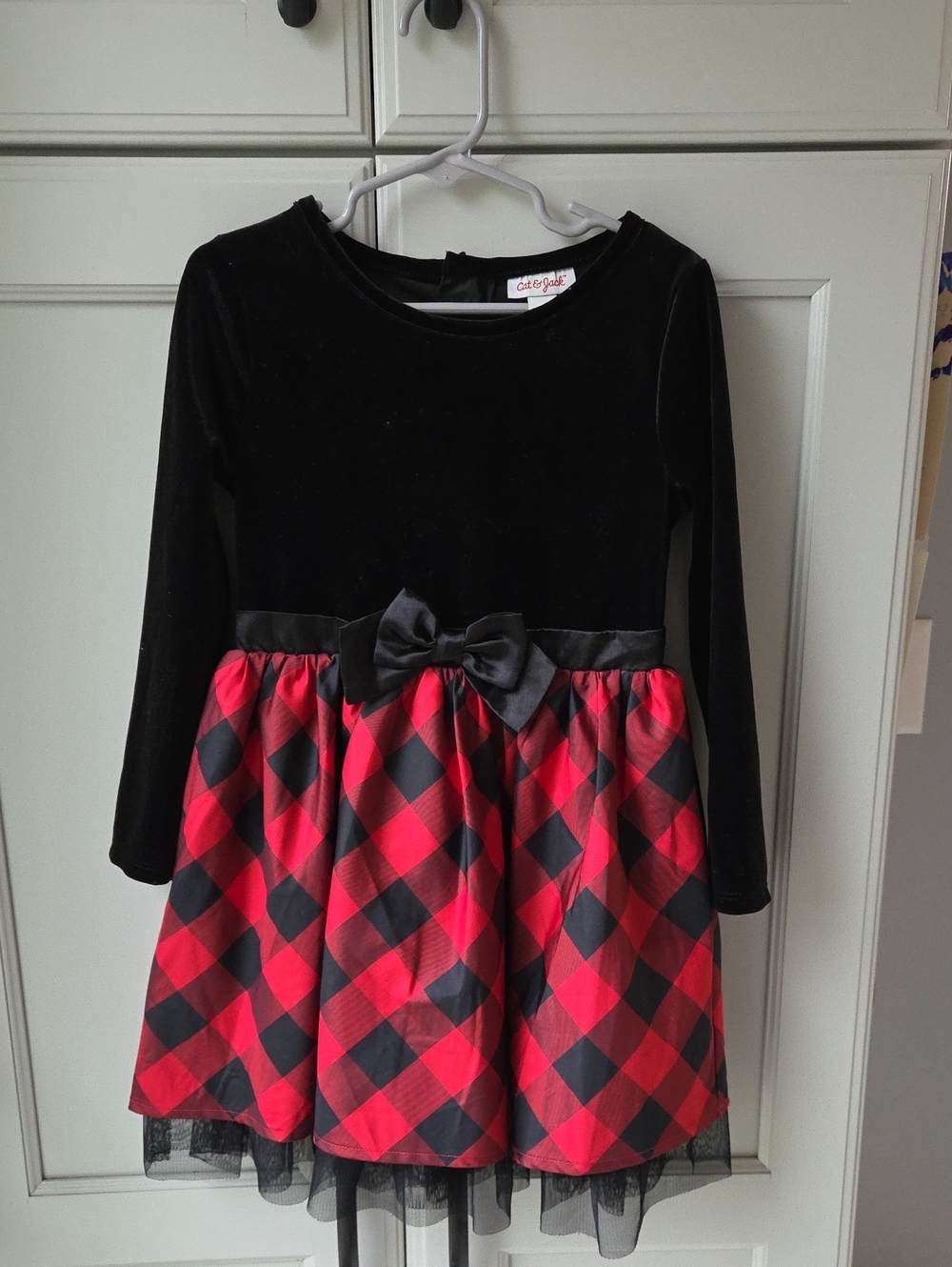 Cat & Jack Black Velvet Top with Red Plaid Skirt Girls' Dress